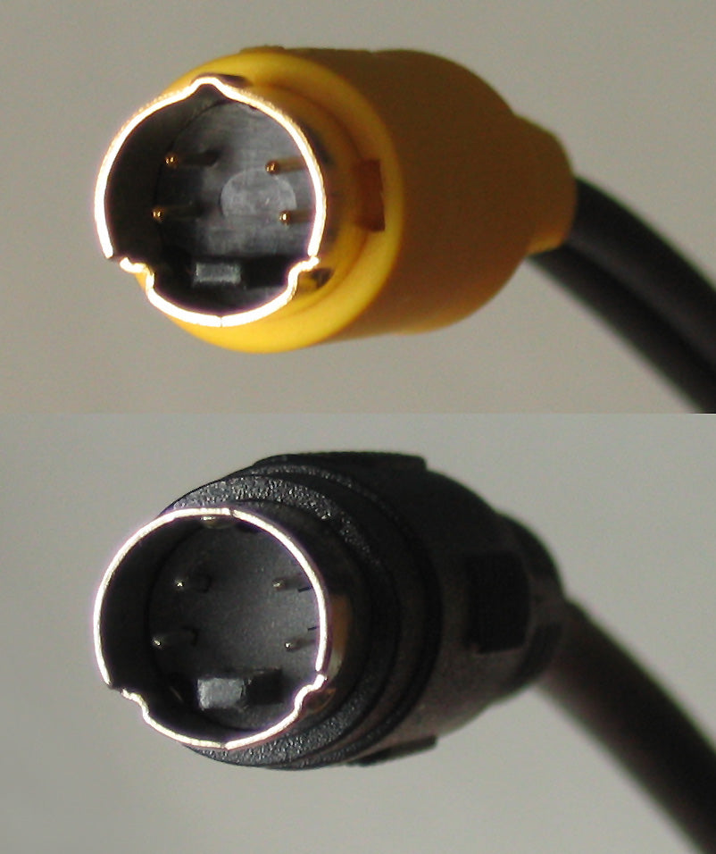 Close-up of an S-Video connector plug — the round 4-pin mini-DIN end